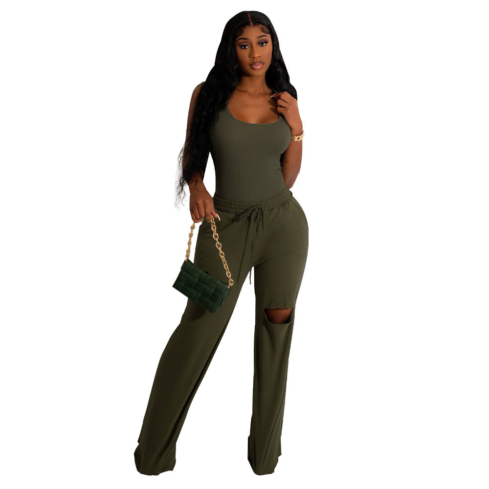 Yummy Ripped Wide-leg Pants 2 piece set