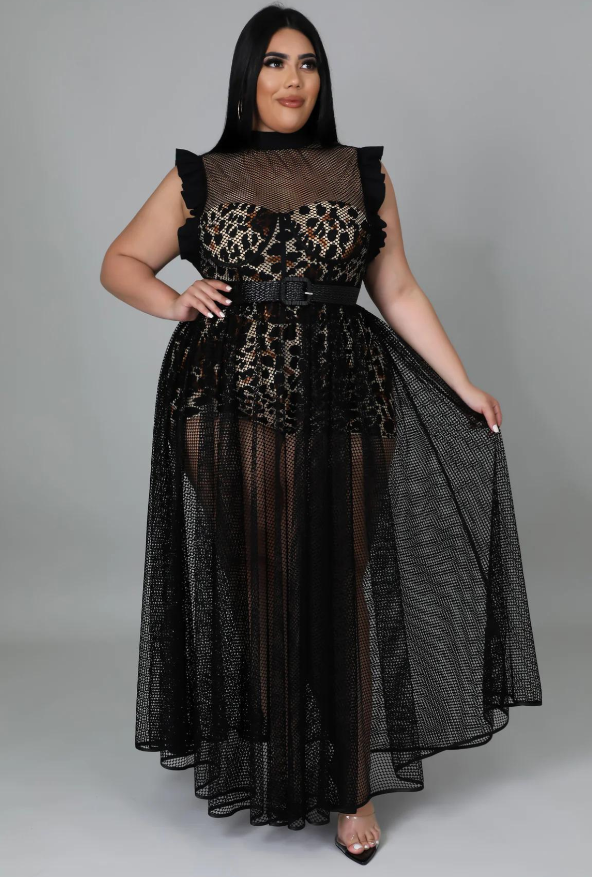 Head Over Heels- Black Mesh Dress/Romper 2 piece Set