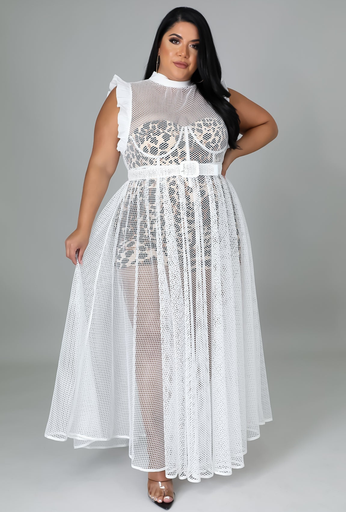 Head Over Heels- White Mesh Dress/Romper 2 piece Set