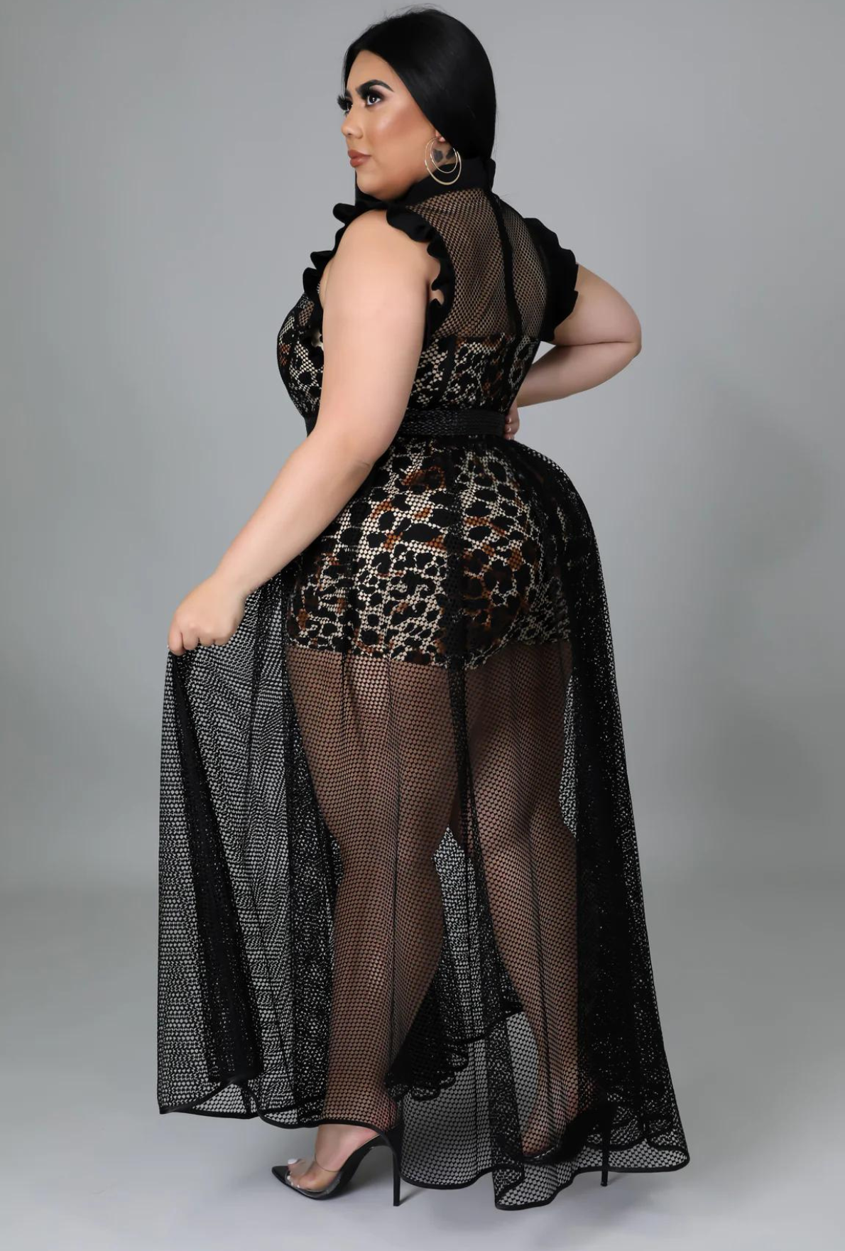 Head Over Heels- Black Mesh Dress/Romper 2 piece Set