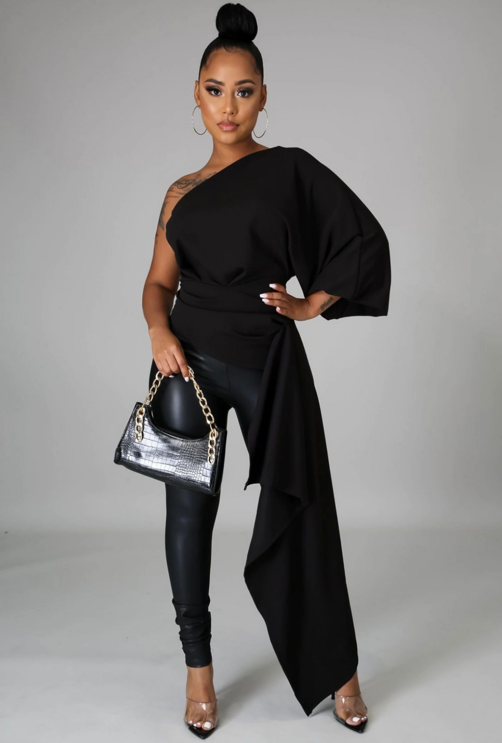Livin Life- One Shoulder Top (Black)